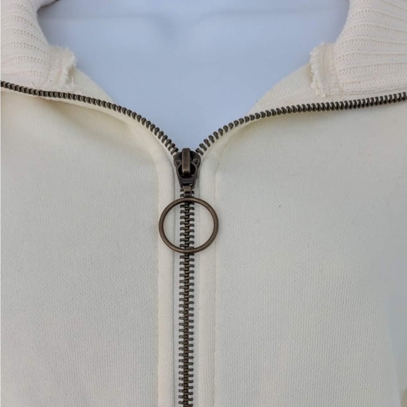 BDG Urban Outfitters Cream Ribbed Zip Up Sweater Y2K Cropped Top Size Large - Picture 4 of 8